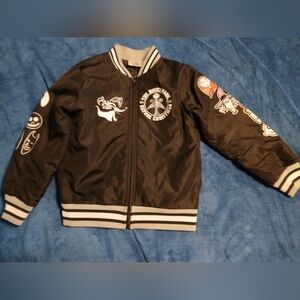 JACK SKELLINGTON Black Bomber Jacket‎ with Patches. Boys Sz.8